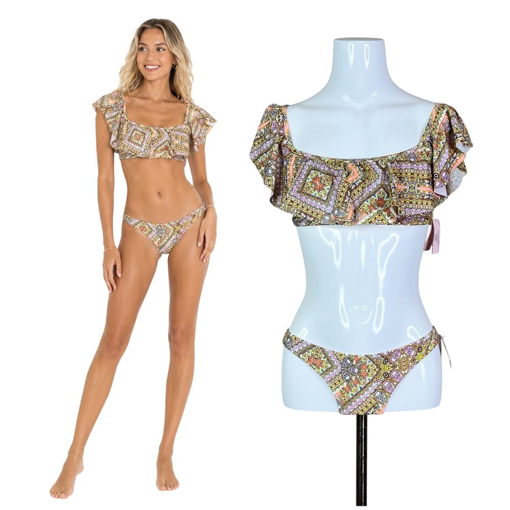 NEW Victoria’s Secret | Pink Yellow Tile Print Flutter Itsy Bikini Swimsuit S